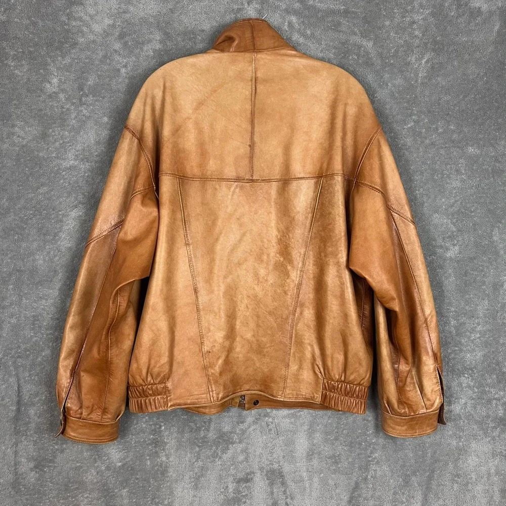 Vintage Vera Pelle Leather Bomber Jacket Mens‎ 52 Made In Italy Viscose Wool